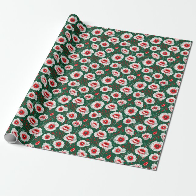 Papel De Presente 🌼 Brilho de Papoula Branca ❄️ Presente Floral Ele (Desenrolado)