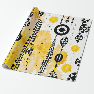 Papel De Presente Brilho do Deserto: Designs Tribais Amarelos