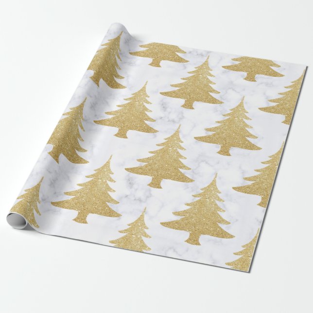 Papel De Presente Brilho Dourado elegante & árvore de Natal de (Desenrolado)