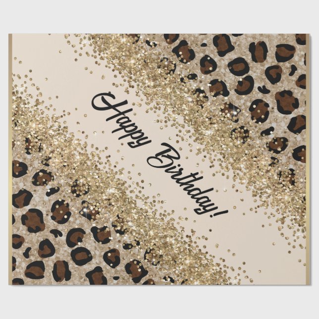 Papel De Presente Brilho Dourado Estampa de Leopardo (Aberto)