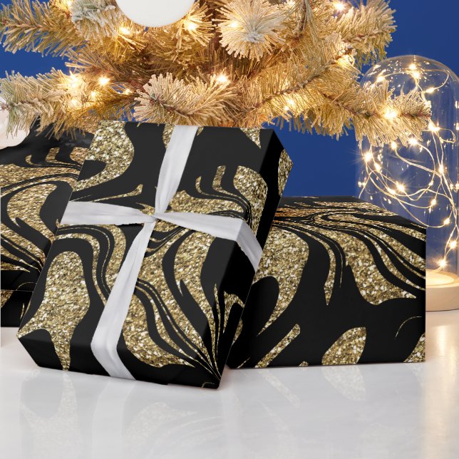 Papel De Presente  Brilho Dourado & Estiloso Preto  (Feriados)