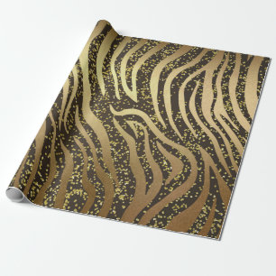 Papel De Presente Brilho Dourado Faísca Zebra Selva Safari Glamour