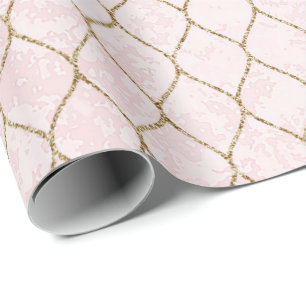 Papel De Presente Brilho Dourado floral Antonietta barroco do rosa