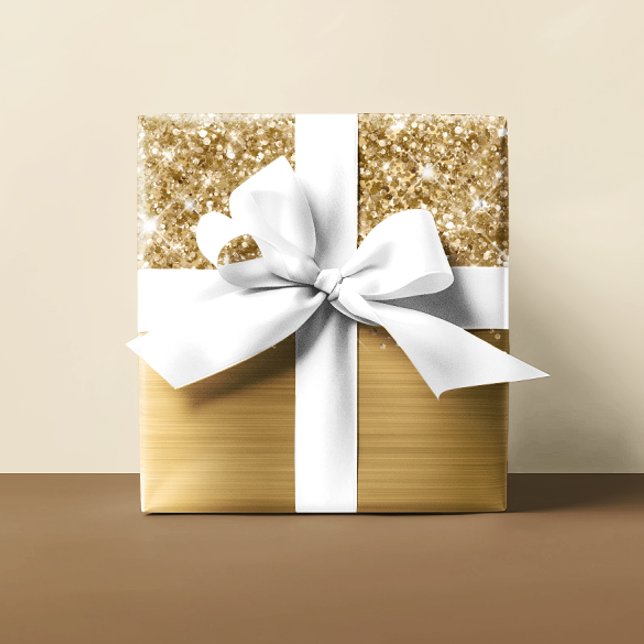 Papel De Presente Brilho Dourado Glam (Glittery Gold Glam Wrapping Paper)