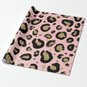 Papel De Presente Brilho Dourado Rosa & Estampa de Leopardo Cheetah 