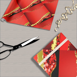 Papel De Presente Brilho e Dourado, borda ondulada em vermelho,