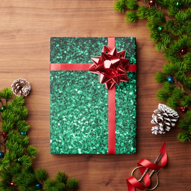 Papel De Presente Brilho falso esmeralda verde (Presente de Natal)