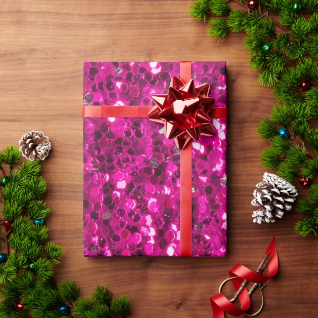 Papel De Presente Brilho falso rosa quente (Presente de Natal)