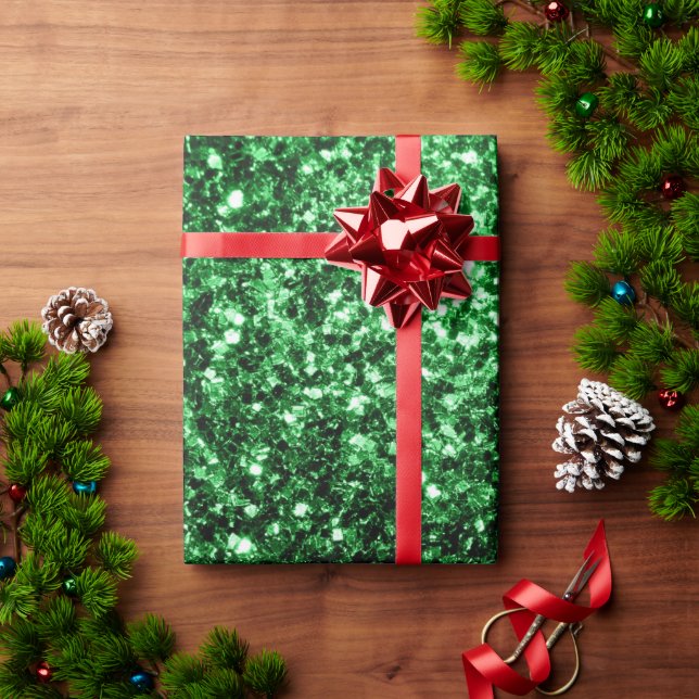 Papel De Presente Brilho falso verde escuro faísca (Presente de Natal)