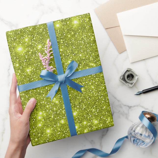 Papel De Presente Brilho Glam Moderno Faísca Amarelo Verde Glitter (Presentear)