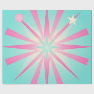 Papel De Presente Brilho Retro Estrela Explosão Rosa-Menta