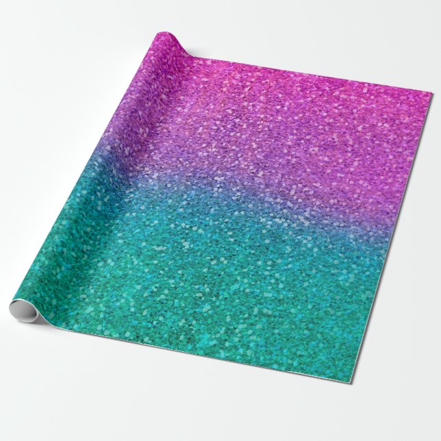 Papel De Presente Brilho Rosa Azul Turquesa e Roxo (Desenrolado)