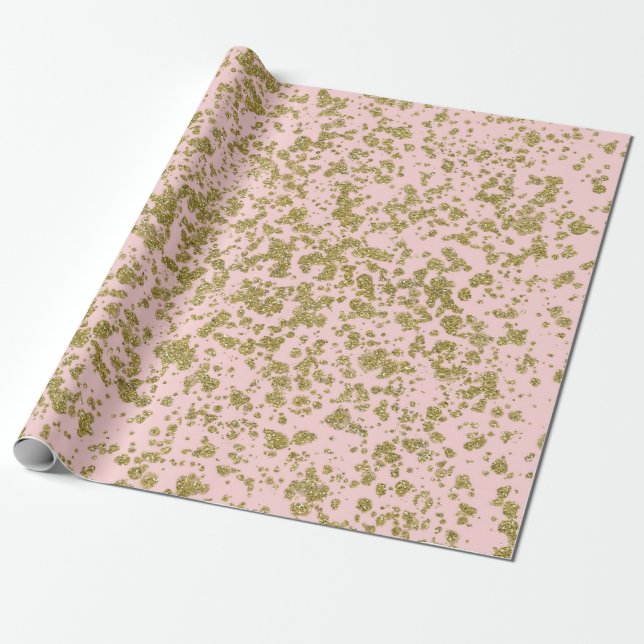 Papel De Presente Brilho Rosa e Dourado Glamour Moderno Feminino (Desenrolado)