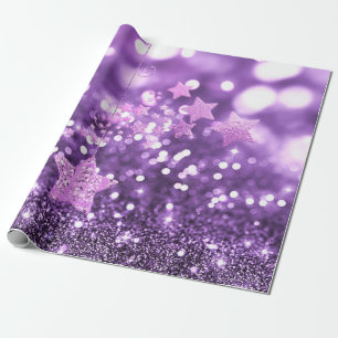 Papel De Presente Brilho roxo & estrelas do falso de Bokeh