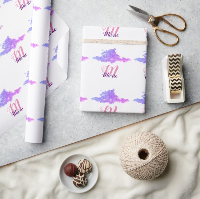 Papel De Presente brilho roxo simples e personalizado adicionar seu  (Artesanato)
