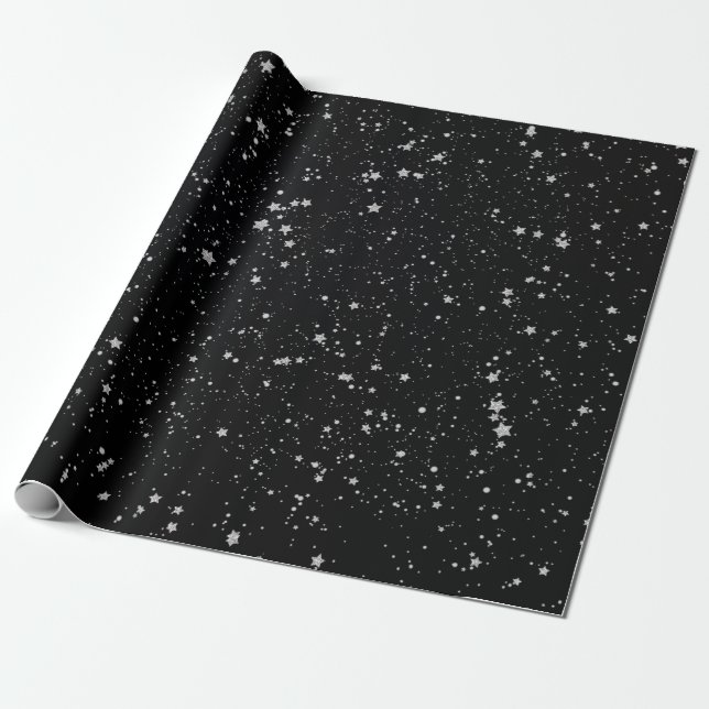Papel De Presente Brilho Stars2 - Preto de prata (Desenrolado)