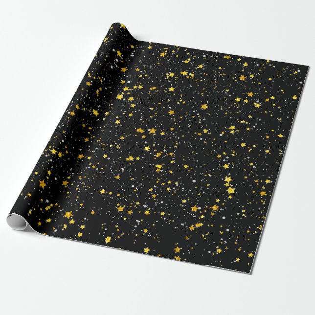 Papel De Presente Brilho Stars3 - Preto do ouro (Desenrolado)