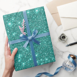 Papel De Presente Brilho Turquesa Glamouroso Simples e Elegante