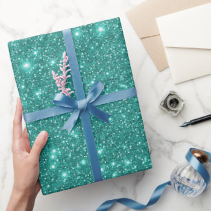 Papel De Presente Brilho Turquesa Glamouroso Simples e Elegante