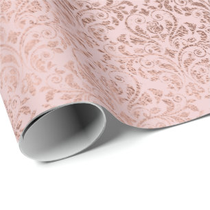 Papel De Presente Brilhos Diamantes Blush Damask Rosa Dourado