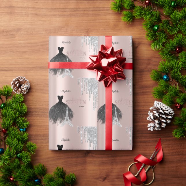 Papel De Presente Brilhos, Vestido, Torre Eiffel Sweet 16 (Presente de Natal)