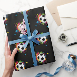 Papel De Presente Brincadeira Colorida Esfera Esportiva Em Preto
