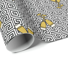 Papel De Presente Brinde de Celebração da Chave Grega - Dourado, Pre