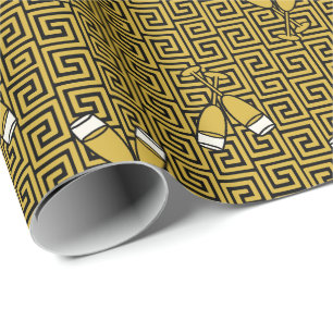 Papel De Presente Brinde de Celebração Greek Key - Dourado e Preto