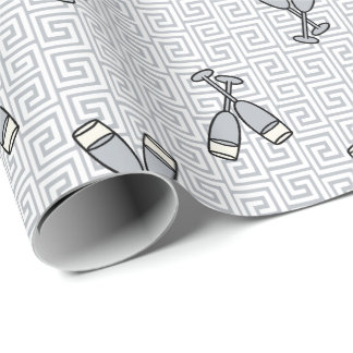 Papel De Presente Brinde de Celebração Greek Key - Prata e Branco
