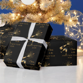 Papel De Presente Brinde de Champanhe Dourado Ano Novo