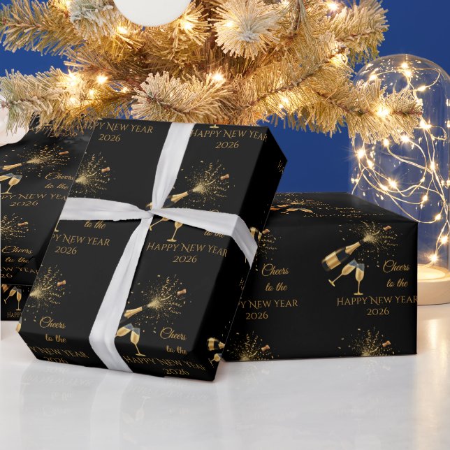 Papel De Presente Brinde de Champanhe Dourado Ano Novo (Feriados)
