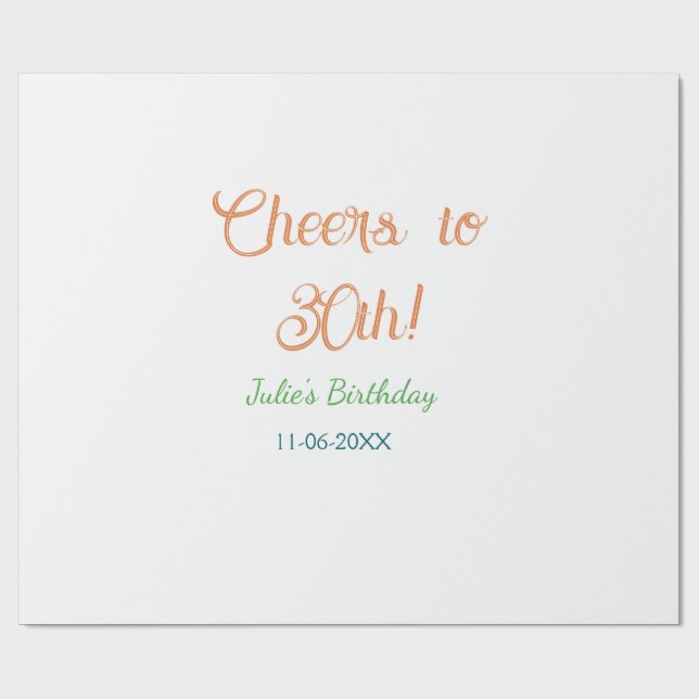 Papel De Presente Brinde para nome data de 30º aniversário laranja v (Aberto)