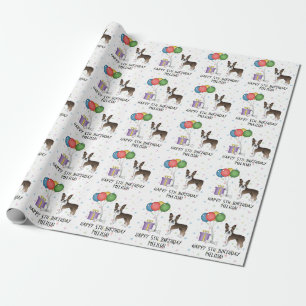 Papel De Presente Brindle Boston Terrier Cute Cartoon Dog - Aniversá