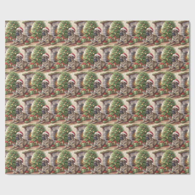 Papel De Presente Brindle Mastiff Christmas Wrapping Paper (Aberto)