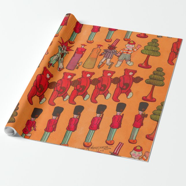 Papel De Presente Brinquedo de Natal Vintage Crianças Jogam (Desenrolado)