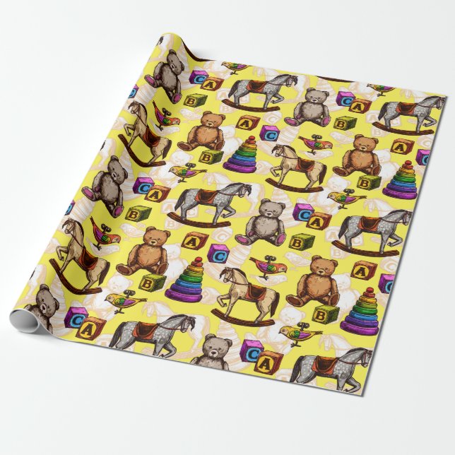 Papel De Presente Brinquedos Antigos para Bebês (Desenrolado)