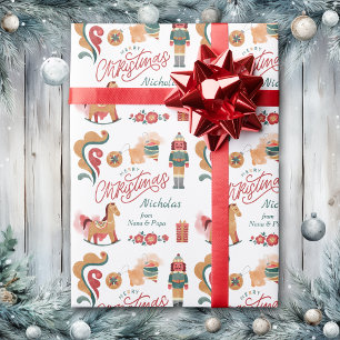 Papel De Presente Brinquedos de Madeira Feliz Natal Personalizado