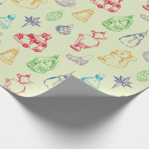 Papel De Presente Brinquedos de natal colorido estilo vintage desenh
