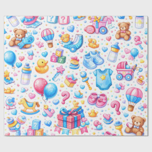 Papel De Presente Brinquedos Rosa Azul Pastel