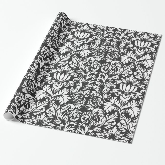 Papel De Presente Brocade de gargalo branco preto (Desenrolado)