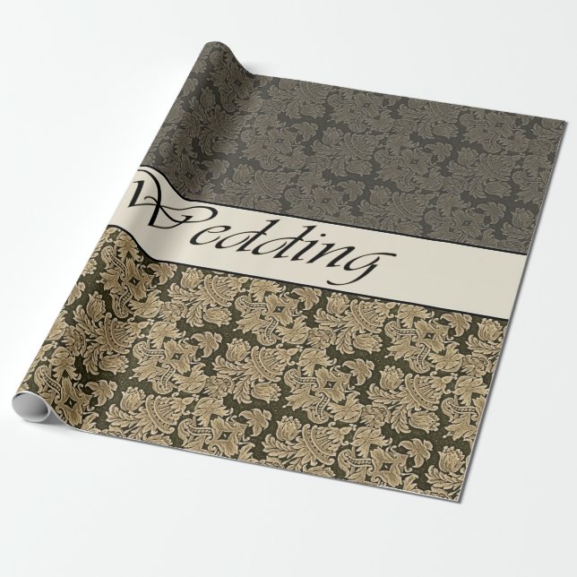 Papel De Presente Brocade Ouro Negra de Casamento (Desenrolado)