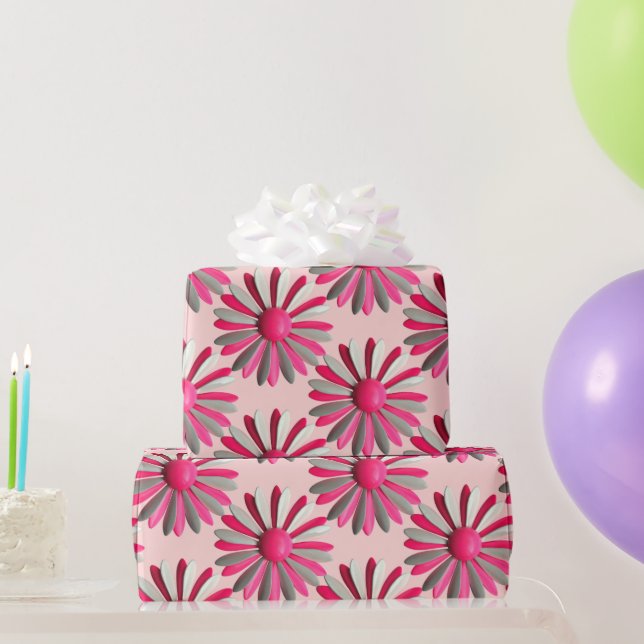 Papel De Presente Broche de Flor de Margarida Rosa Casamento de Jard (Presentes para festas)