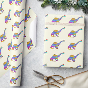 Papel De Presente Brontossauro Dinossauro Natal Adorável