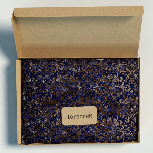 Papel De Presente Bronze do Marinho Azul Velvet, Dourado e Real Dama (Gold Royal Damask Crushed Velvet Blue Navy Bronze Wrapping Paper)