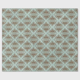 Papel De Presente Bronze e Aqua Vintage Damask