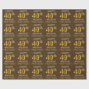 Papel De Presente Brown, aniversário de 40 anos "FELIZ " Dourado do