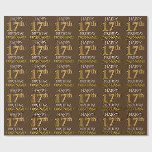 Papel De Presente Brown, ANIVERSÁRIO FELIZ Dourado do falso "17o "