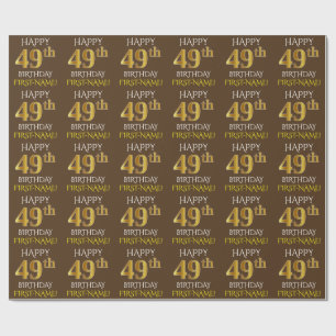 Papel De Presente Brown, ANIVERSÁRIO FELIZ Dourado do falso "49th "