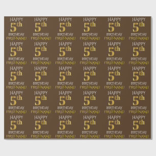 Papel De Presente Brown, ANIVERSÁRIO FELIZ Dourado do falso "5o "