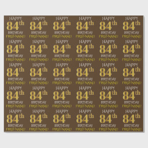 Papel De Presente Brown, ANIVERSÁRIO FELIZ Dourado do falso "84th "